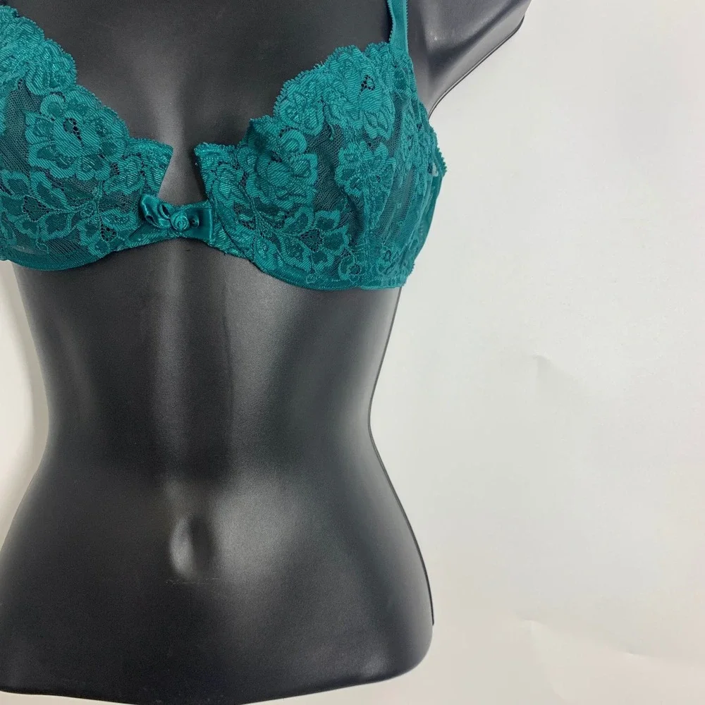Oscar de la Renta Vintage Floral Lace Underwire Balconette Sheer Mesh Bra SZ 36B